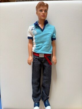 Barbie Ken Doll Blue & White Polo with Jeans and Red Belt